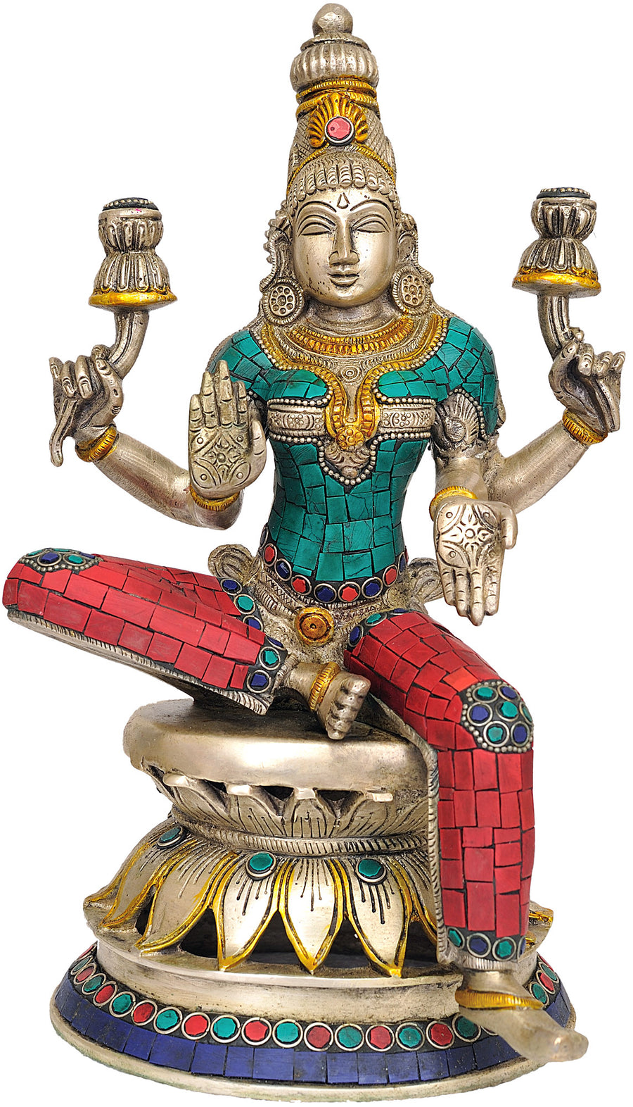 12" Goddess Lakshmi Handmade Brass Inlay Statue