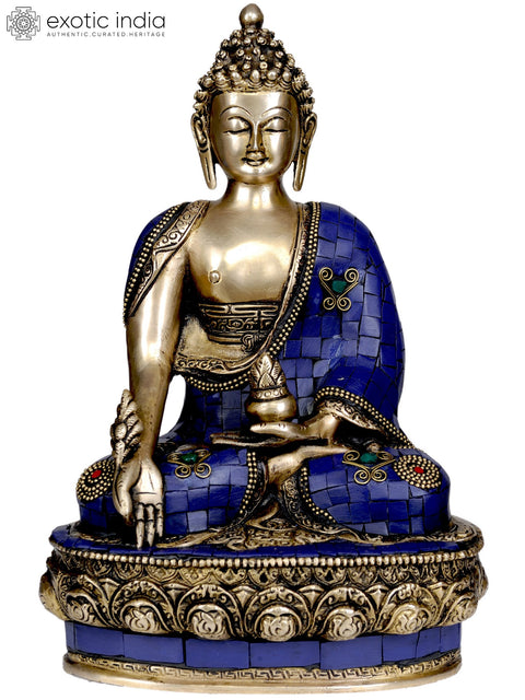 13" (Tibetan Buddhist Deity) Lapis Healing Buddha In Brass | Handmade | Made In India