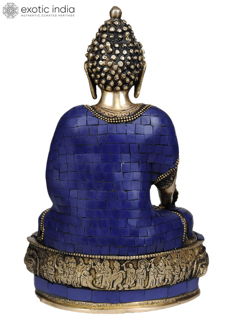 13" (Tibetan Buddhist Deity) Lapis Healing Buddha In Brass | Handmade | Made In India