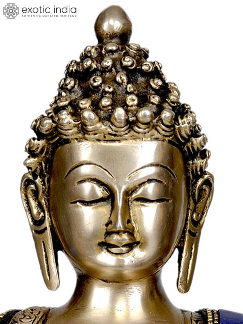 13" (Tibetan Buddhist Deity) Lapis Healing Buddha In Brass | Handmade | Made In India