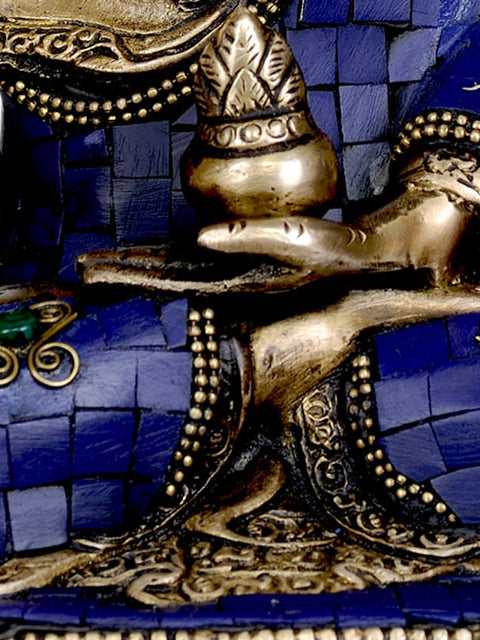 13" (Tibetan Buddhist Deity) Lapis Healing Buddha In Brass | Handmade | Made In India