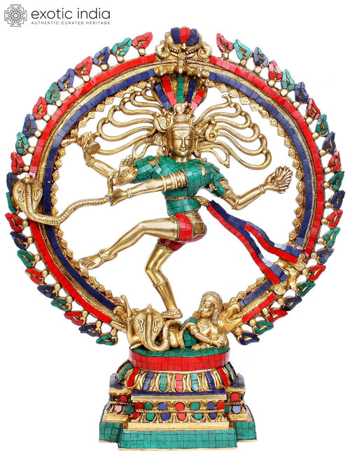 22" Nataraja Brass Statue with Inlay Handmade Home Decor