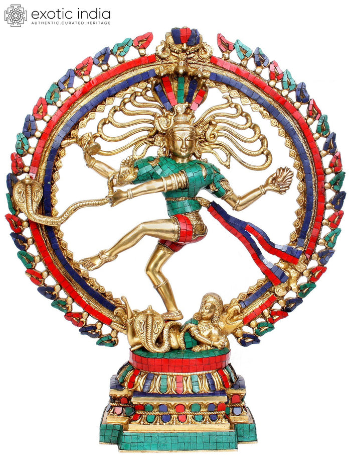 22" Nataraja Brass Statue with Inlay Handmade Home Decor