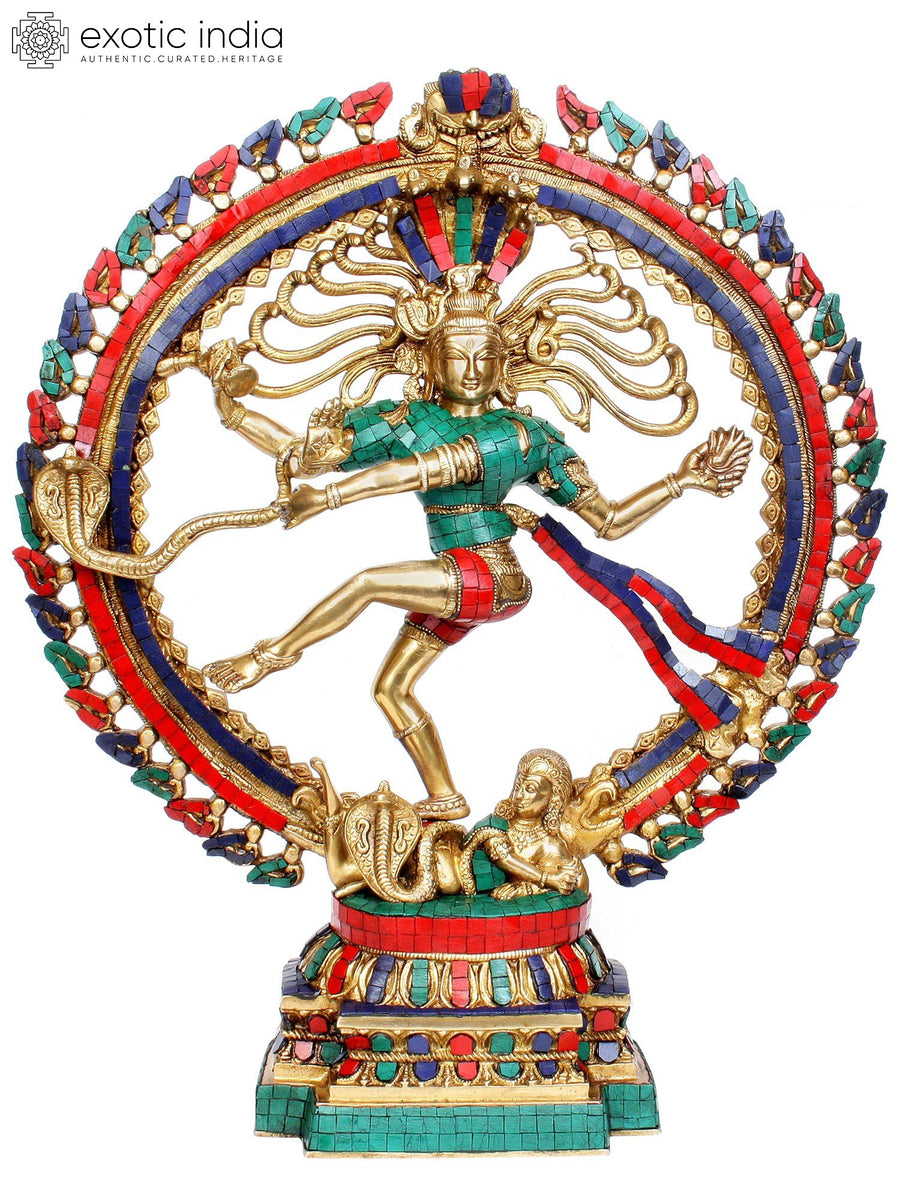 22" Nataraja Brass Statue with Inlay Handmade Home Decor