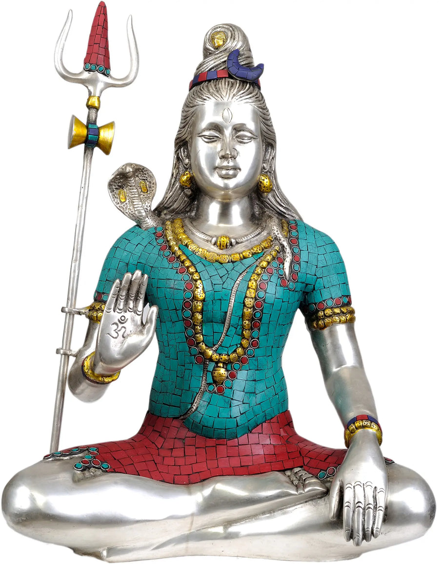20" Mahayogi Shiva with OM Palm Brass Statue Handmade