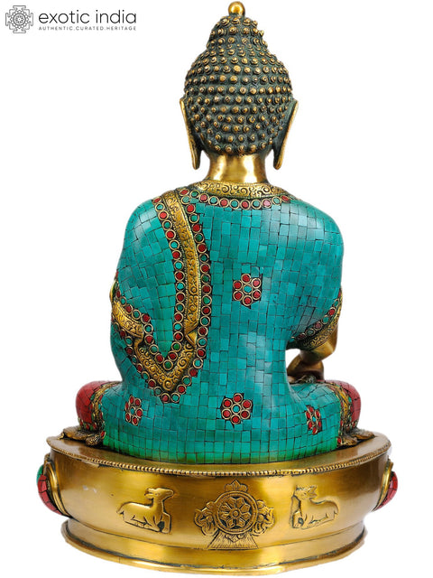 17" Lord Buddha in Bhumisparsha Mudra (Inlay Statue) In Brass | Handmade | Made In India