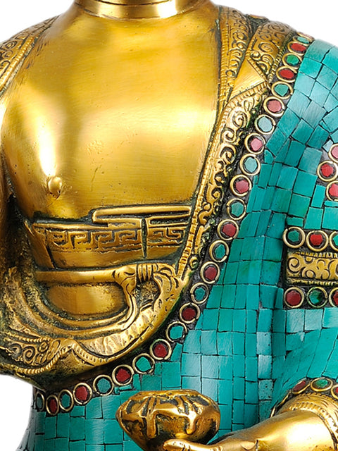 17" Lord Buddha in Bhumisparsha Mudra (Inlay Statue) In Brass | Handmade | Made In India