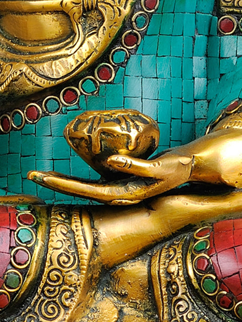 17" Lord Buddha in Bhumisparsha Mudra (Inlay Statue) In Brass | Handmade | Made In India