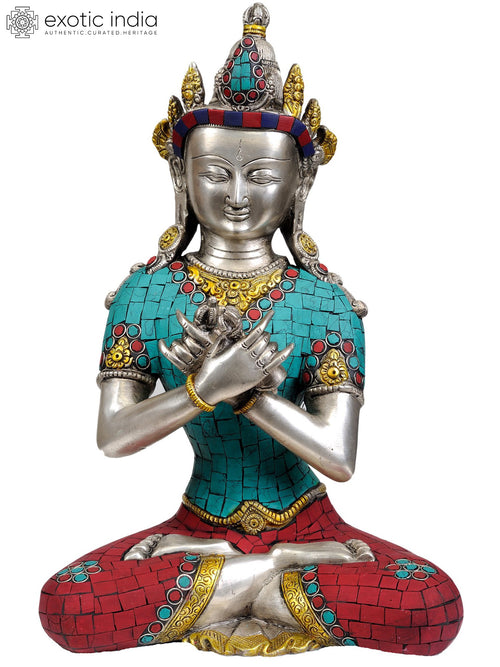 13" Vajradhara Primordial Buddha Brass Statue with Inlay Work Handmade