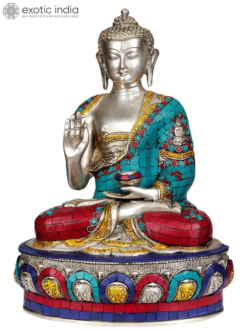 14" Shakyamuni Buddha Brass Statue with Inlay Handmade