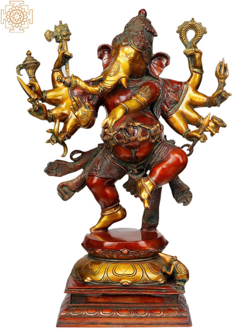 26" Ten-Armed Dancing Ganesha Brass Statue Handmade