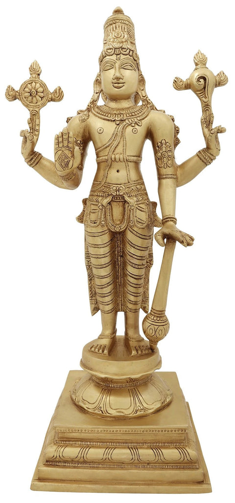 20" Sthanaka Vishnu Brass Statue | Indian Handcrafted Idol