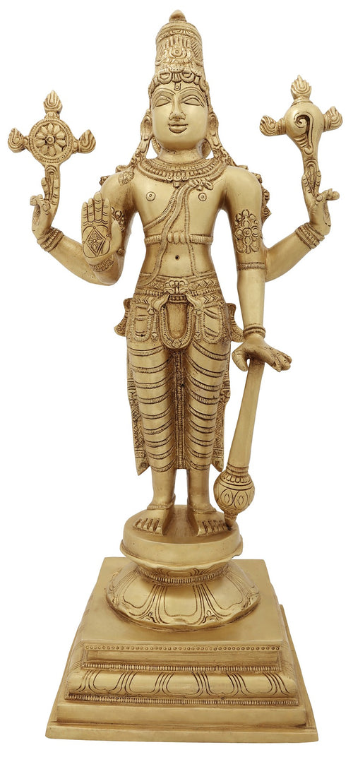 20" Sthanaka Vishnu Handcrafted Brass Statue for Pooja