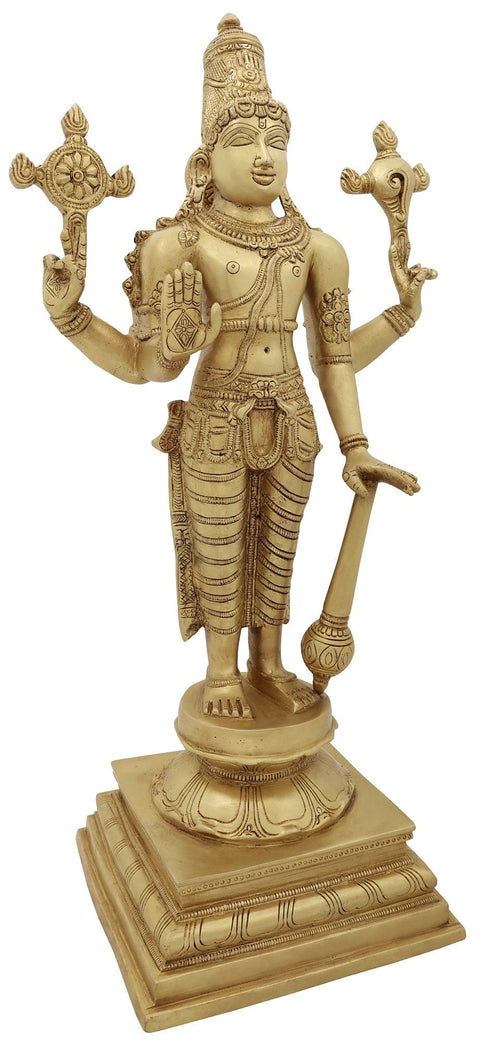 20" Sthanaka Vishnu Brass Statue | Indian Handcrafted Idol