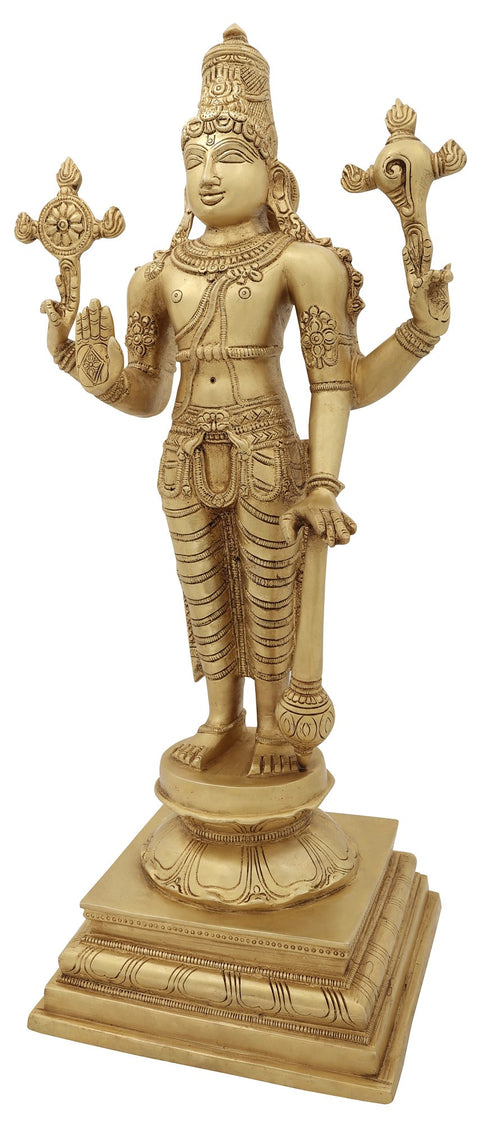 20" Sthanaka Vishnu Brass Statue | Indian Handcrafted Idol