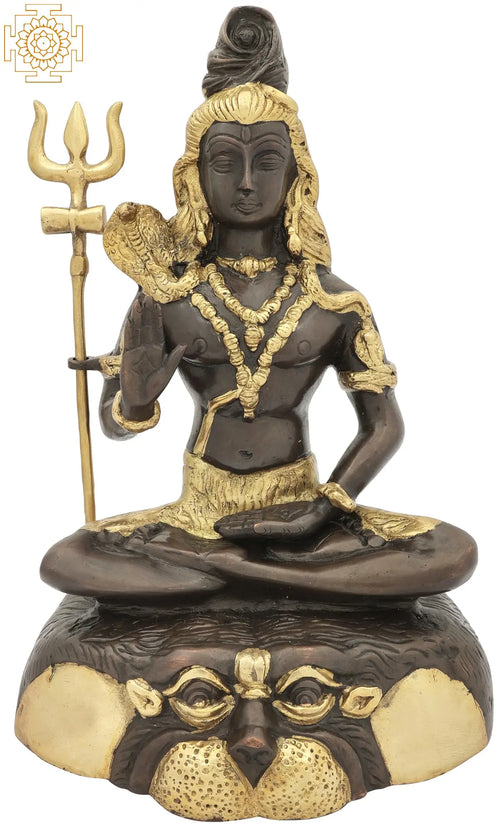 13" Mahayogi Shiva Abhaya Brass Statue Handmade