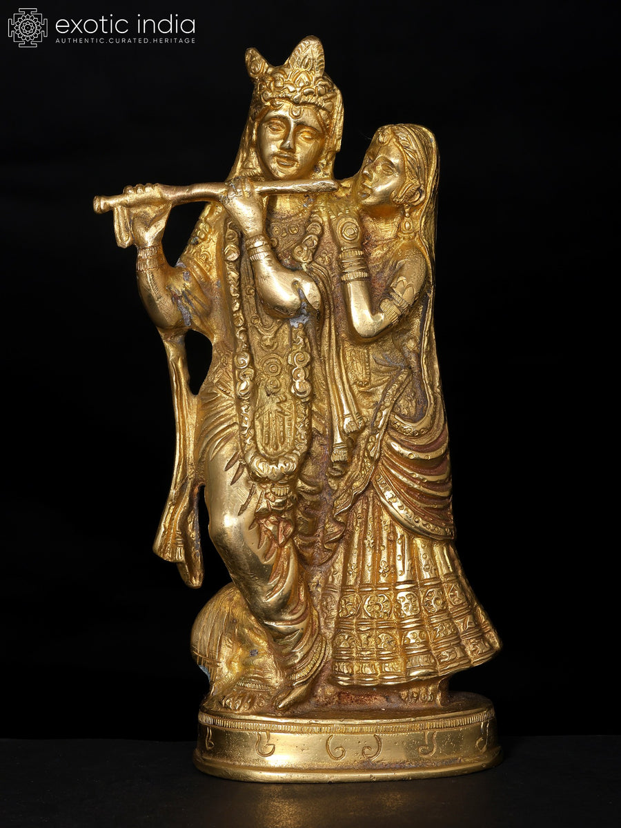 8" Radha Krishna Handmade Brass Idol for Pooja