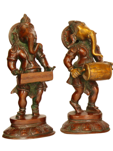 7" Set of Five Musical Ganesha Sculpture in Brass