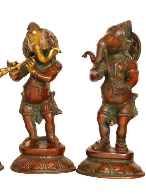 7" Set of Five Musical Ganesha Sculpture in Brass