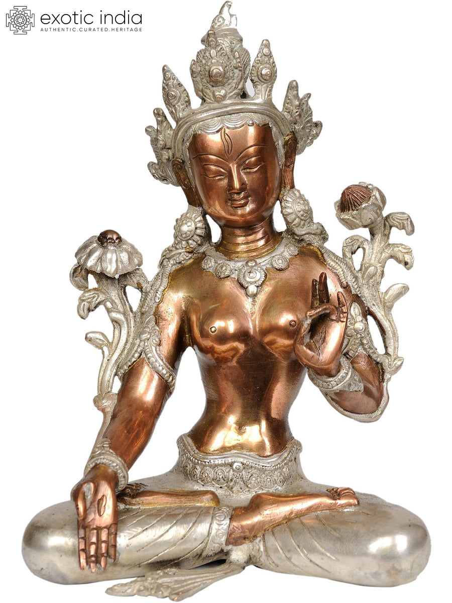 11" White Tara Brass Sculpture Handmade Tibetan Buddhist Goddess