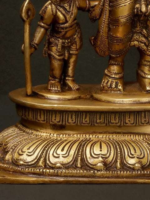 10" Brass Goddess Parvati with Her Sons Ganesha and Karttikeya | Handmade