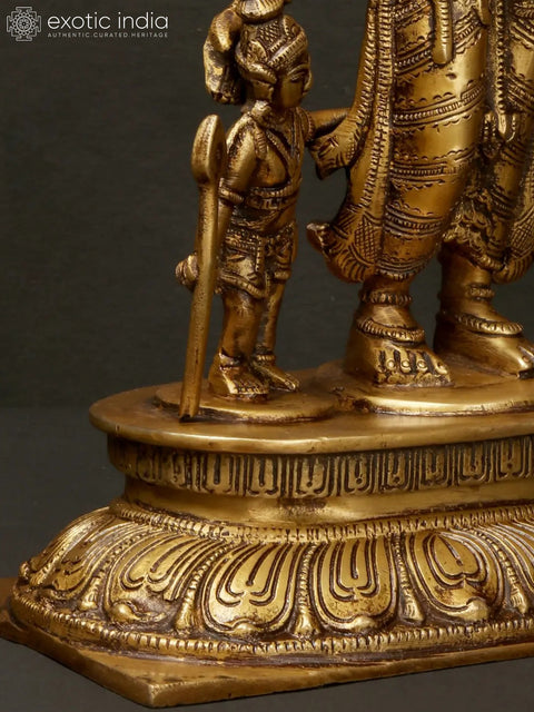 10" Brass Goddess Parvati with Her Sons Ganesha and Karttikeya | Handmade