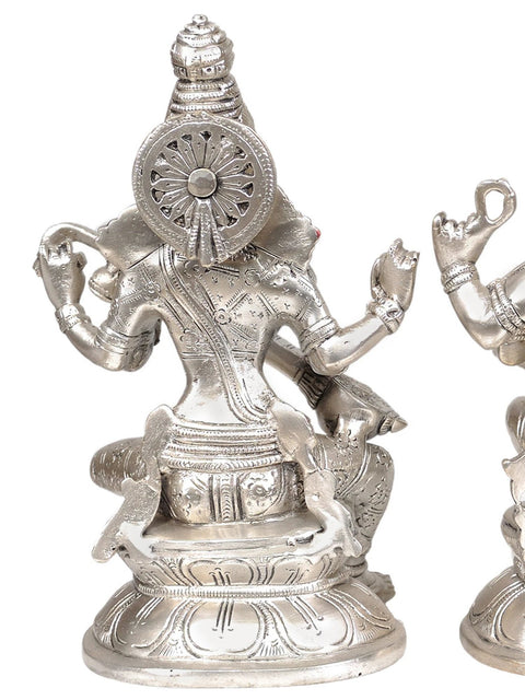 8" The Great Trinity - Saraswati, Ganesha and Lakshmi In Brass