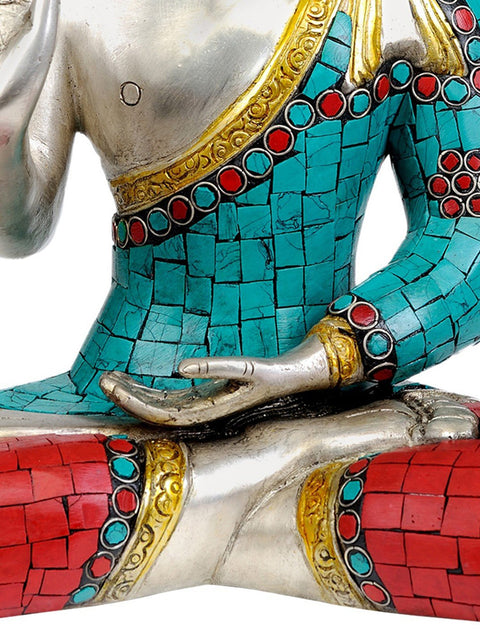 11" Shakyamuni Buddha Granting Abhaya (Inlay Statue) In Brass