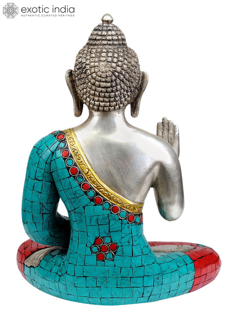 11" Shakyamuni Buddha Granting Abhaya (Inlay Statue) In Brass