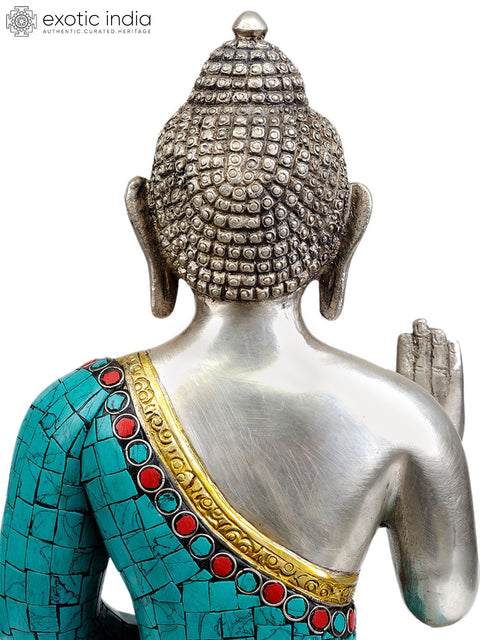 11" Shakyamuni Buddha Granting Abhaya (Inlay Statue) In Brass