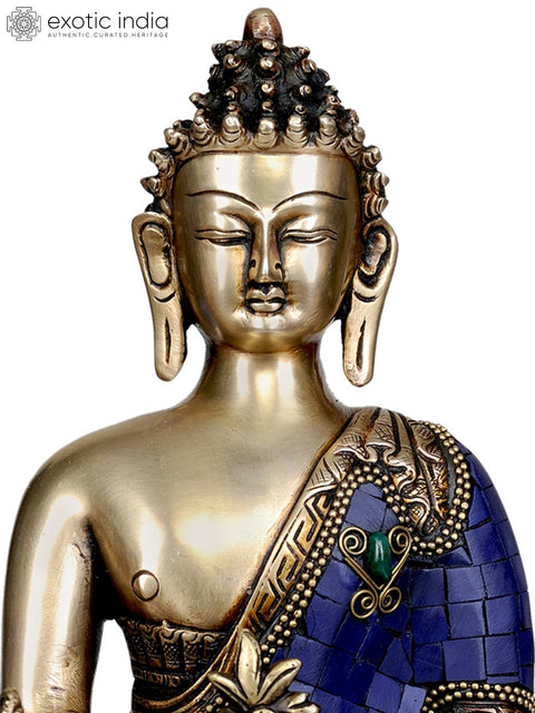 11" Tibetan Buddhist Deity- Lapis Healing Buddha (Inlay Statue) In Brass