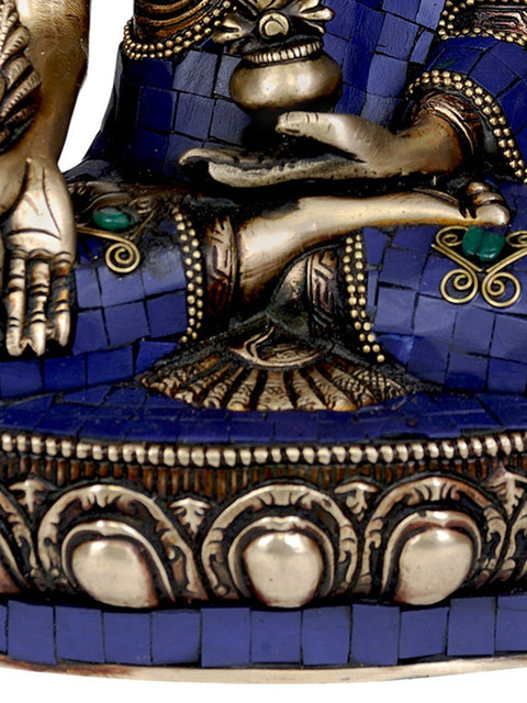 11" Tibetan Buddhist Deity- Lapis Healing Buddha (Inlay Statue) In Brass