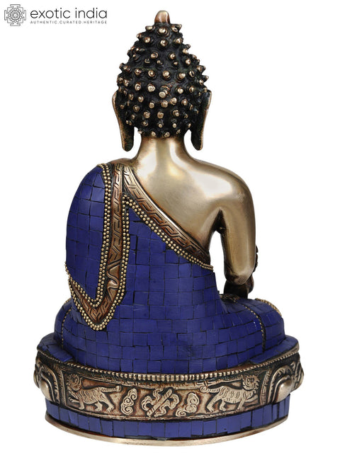 11" Tibetan Buddhist Deity- Lapis Healing Buddha (Inlay Statue) In Brass