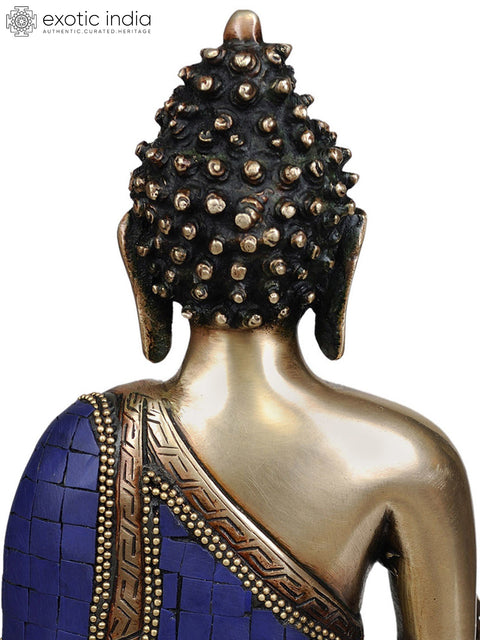 11" Tibetan Buddhist Deity- Lapis Healing Buddha (Inlay Statue) In Brass
