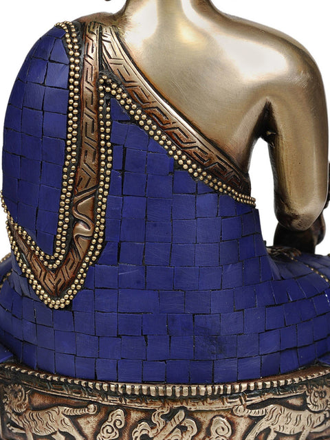11" Tibetan Buddhist Deity- Lapis Healing Buddha (Inlay Statue) In Brass