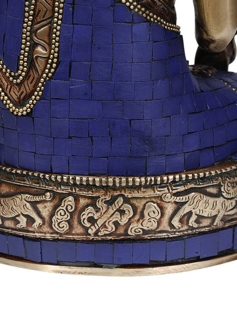 11" Tibetan Buddhist Deity- Lapis Healing Buddha (Inlay Statue) In Brass