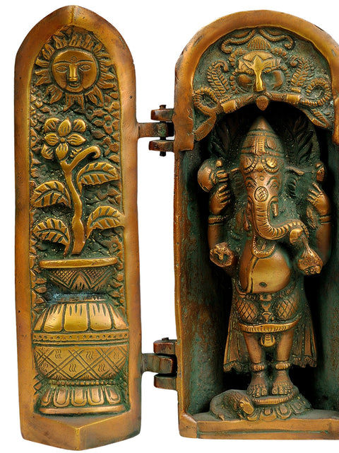 8" Lord Ganesha Folding Temple in Brass
