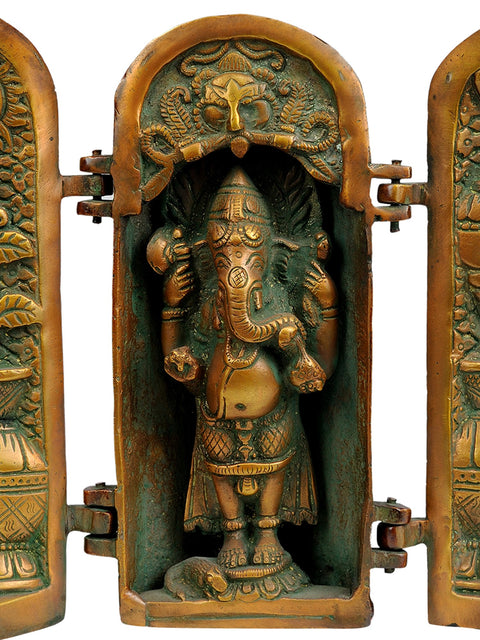 8" Lord Ganesha Folding Temple in Brass
