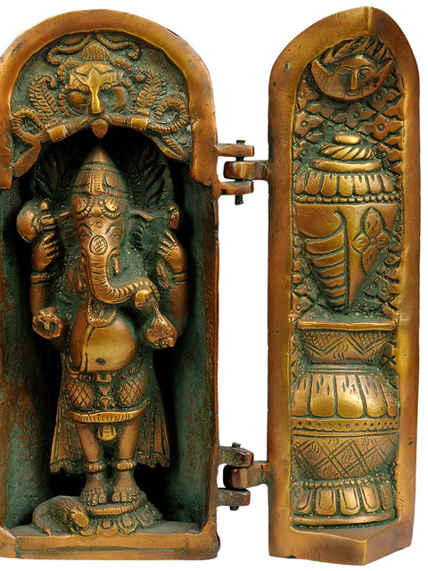 8" Lord Ganesha Folding Temple in Brass