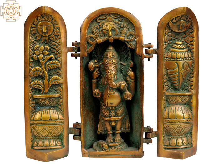 8" Lord Ganesha Brass Folding Temple Statue for Pooja