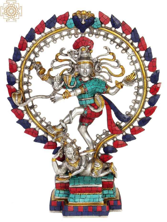 17" Lord Shiva Nataraja Brass Statue with Inlay Handmade