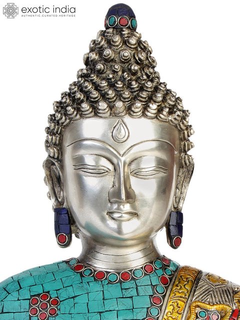 10" Lord Buddha Bust (Inlay Statue) In Brass