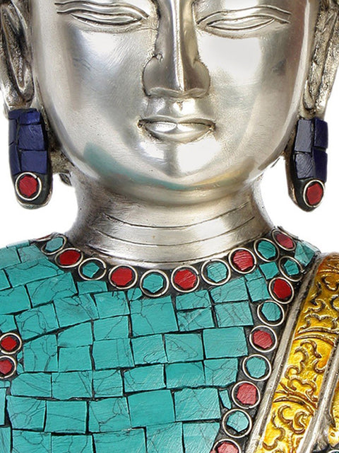 10" Lord Buddha Bust (Inlay Statue) In Brass