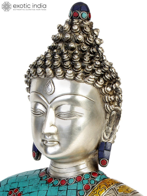 10" Lord Buddha Bust (Inlay Statue) In Brass