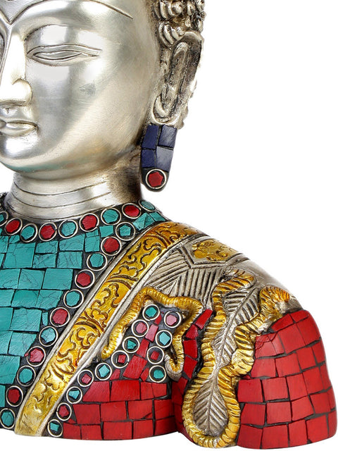 10" Lord Buddha Bust (Inlay Statue) In Brass