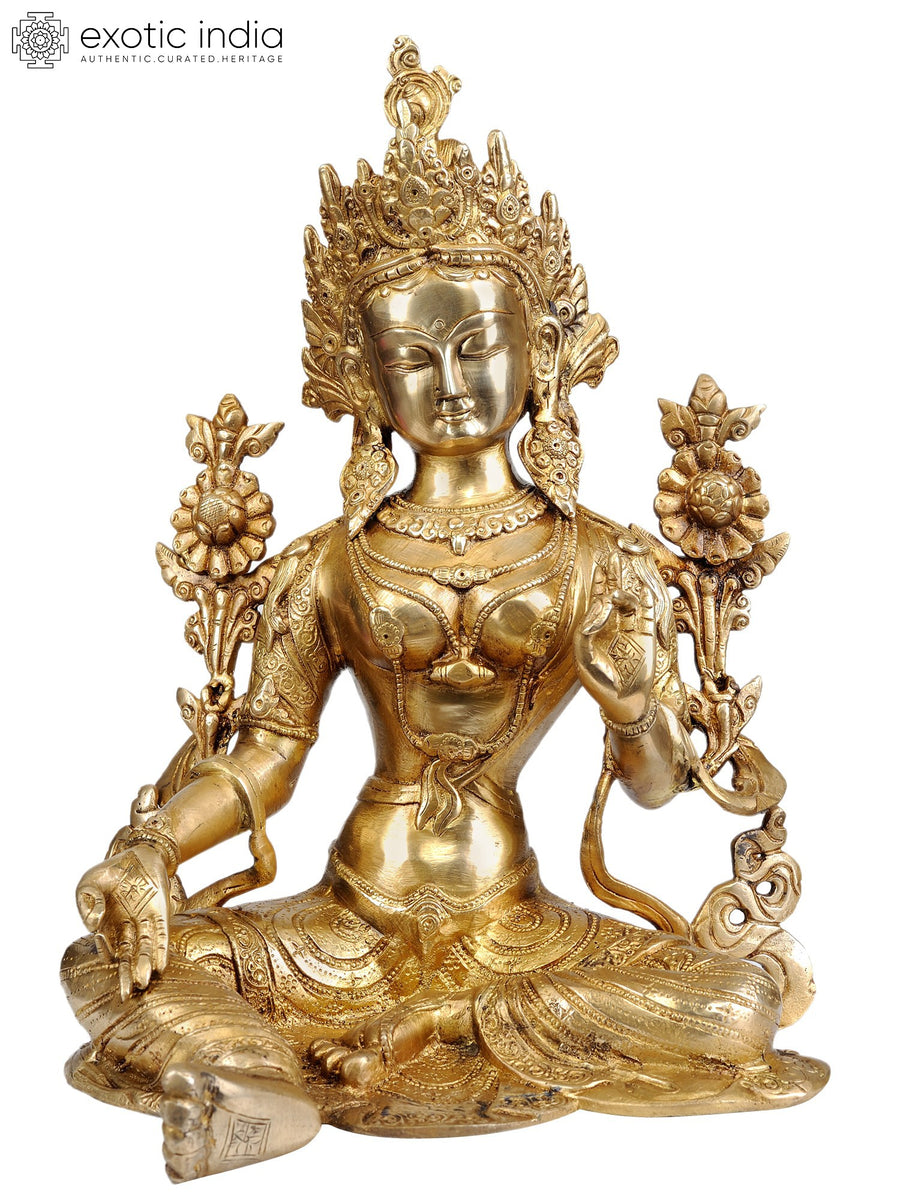15" Green Tara Brass Statue Tibetan Buddhist Handmade