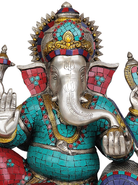 16" Lord Ganesha  (with Inlay Work) In Brass