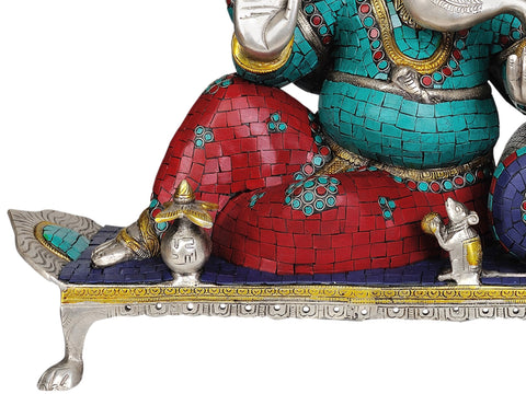 16" Lord Ganesha  (with Inlay Work) In Brass