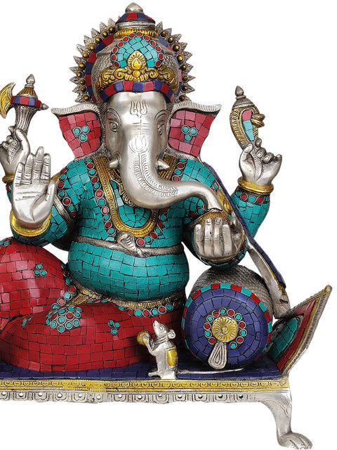 16" Lord Ganesha  (with Inlay Work) In Brass