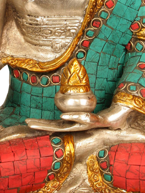 12" The Medicine Buddha  (Tibetan Buddhist Inlay Statue) In Brass | Handmade | Made In India